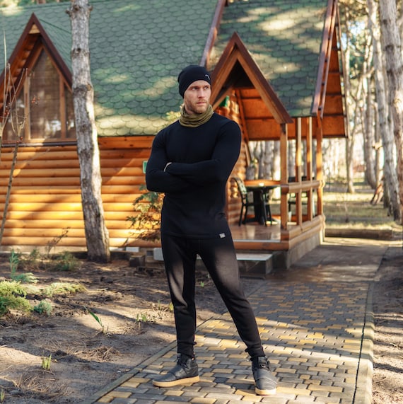 Gymwear mens running gear, merino thermals, merino base layer thermal wear set:  thermal long sleeve shirt, gymnastics leggings, runner gear