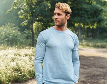 Merino wool shirt for men, base layer full sleeve top, sweatshirt, hiking clothes, thermals
