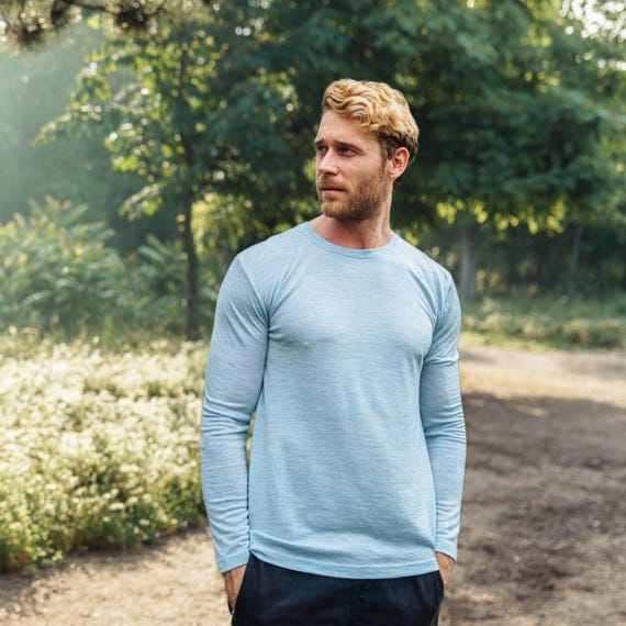Merino wool shirt for men, base layer full sleeve top, sweatshirt, hiking clothes, thermals
