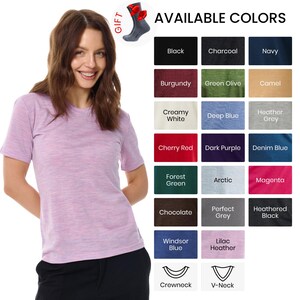 Merino Wool T-Shirt Womens Base Layer Thermal Underwear Merino wool tshirt, running top ladies gym wear merino tshirt image 8