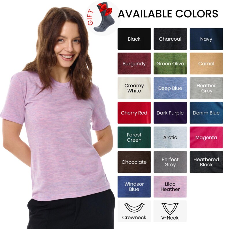 Merino Wool T-Shirt Womens Base Layer Thermal Underwear Merino wool tshirt, running top ladies gym wear merino tshirt image 8