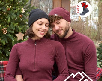 Unisex Merino Wool Beanie and Hiking Socks, Breathable Cold Weather Gear for Hikers and Runners
