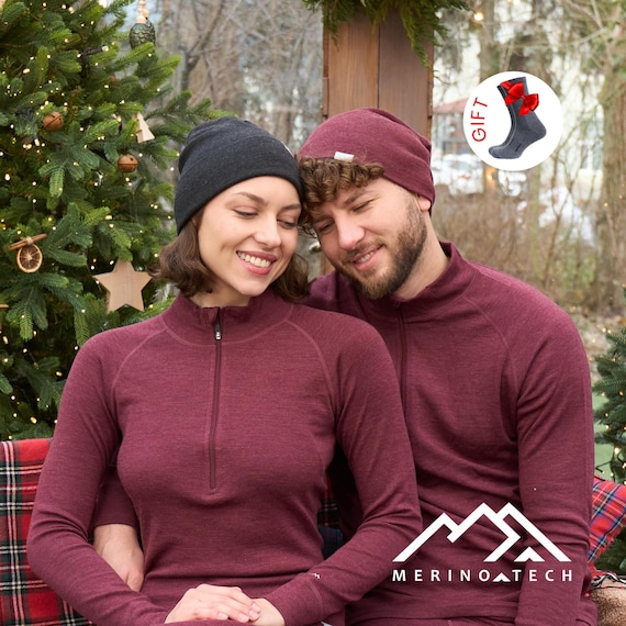 Unisex Merino Wool Beanie and Hiking Socks, Breathable Cold Weather Gear, Running Gear