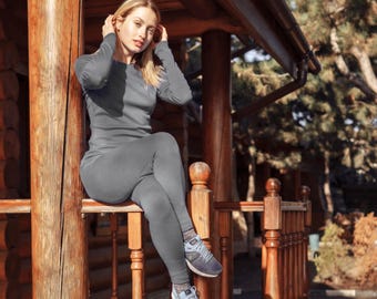 Merino base layer activewear set gymwear for women, loungewear set: merino wool shirt + thermal leggings, base layer thermal underwear