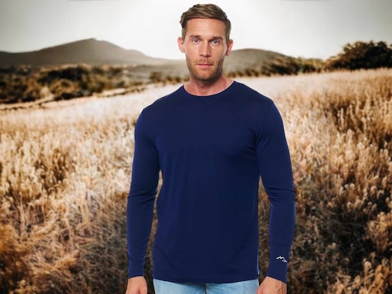 Merino Wool Long Sleeve Shirt for Men, Lightweight Crewneck Sweatshirt, Outdoor Thermal Sweater, Men's Pullover, premium Merino 165 gsm