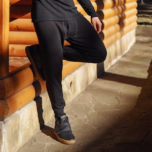 Organic Wool Pants for Men: Mens Merino Wool Base Bottom Pants, Thermal Underwear Merino Midweight 250 gsm, Workout Outfits, Natural Leggins