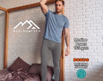 Merino wool leggings men, lightweight pants, legging for sport, sweatpants, runner gear, thermals, underpants