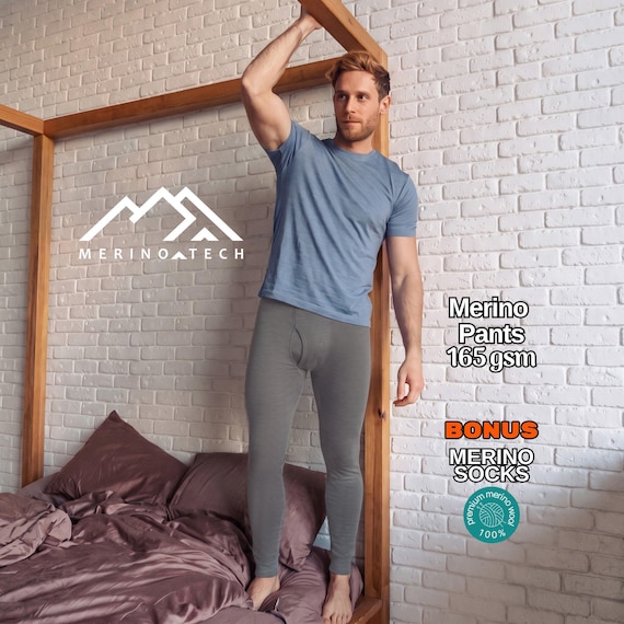 Merino wool leggings men, lightweight pants, legging for sport, sweatpants, runner gear, thermals, underpants