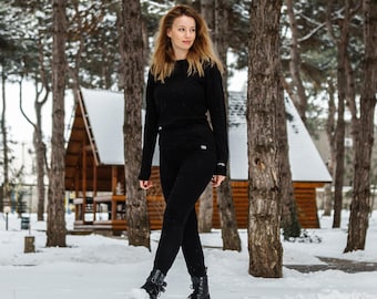 Winter leggings womens merino wool pants, legging for sport, ladies jogger sweatpants, thermal underwear