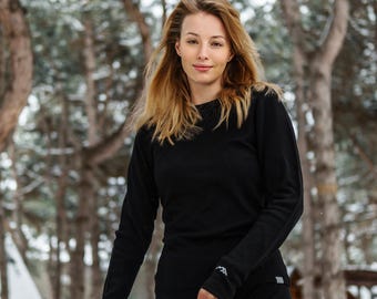 Thermal long sleeve merino wool shirt women base layer, gymwear, winter running gear, undershirt