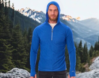 Soft Men's Quarter Zip Hoodie, Men's Hoodie for Everyday Wear, Premium Merino Wool Hoodie, Lightweight and Comfortable at 190gms, CobaltBlue