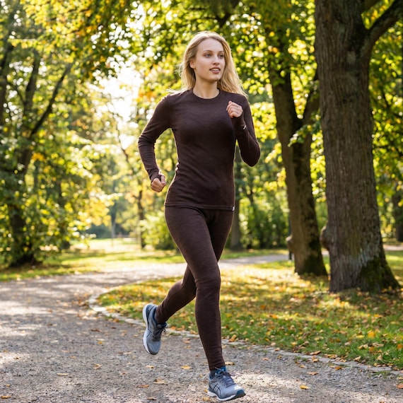 Women base layer set merino thermals, lounge wear set, wool thermal underwear, runner gear