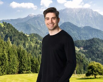 Merino wool shirt: merino shirt mens base layer thermal tops, merino wool thermal long sleeve mens undershirt, runner gear, men gymwear