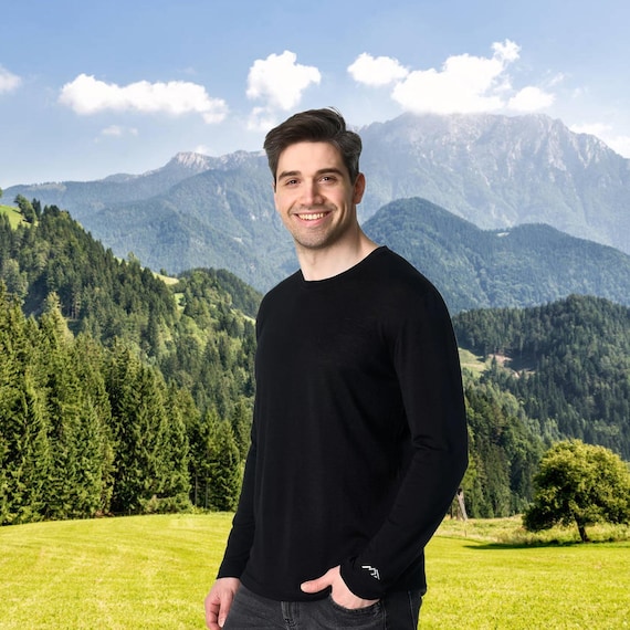 Merino wool shirt: merino shirt mens base layer thermal tops, merino wool thermal long sleeve mens undershirt, runner gear, men gymwear
