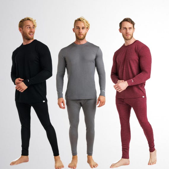 Merino wool thermal set mens base layer thermal underwear: merino base layer long underwear, lounge wear set, undershirt, tracksuit bottoms