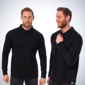 Merino wool shirt for men, casual polo shirts, long sleeve polo, thermal underwear, undershirt Black