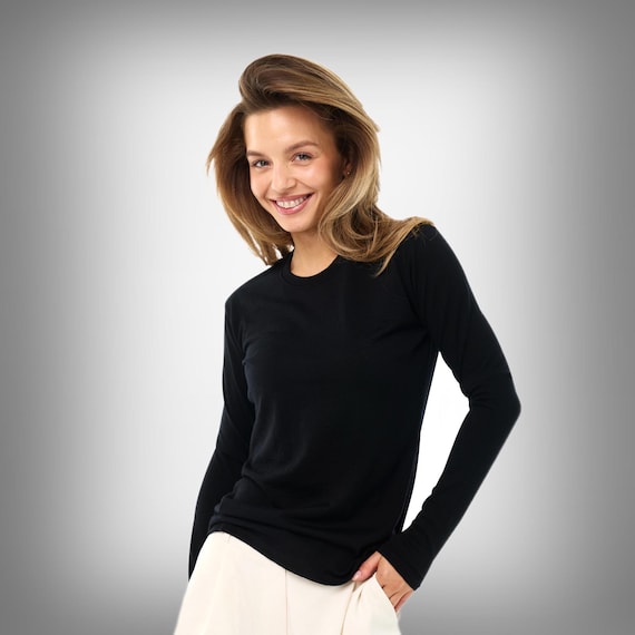 Merino wool thermal shirts, basic long sleeve merino shirt, base layer thermal wear, ladies running gear
