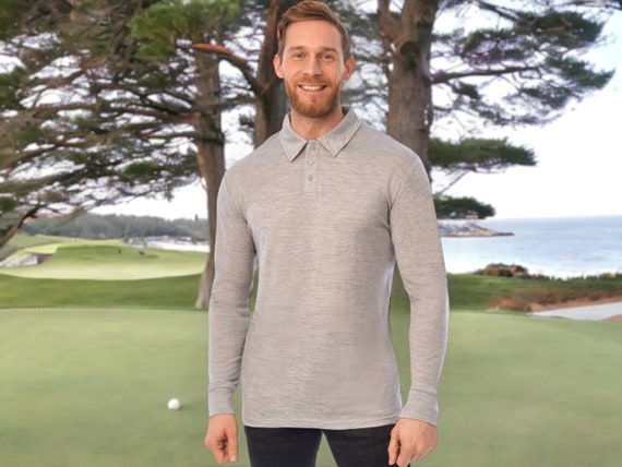 Polo Shirts for Men: Merino Wool Long Sleeve Classic Polo, Eco-Friendly Organic Casual Wear, Lightweight & Sustainable Fashion
