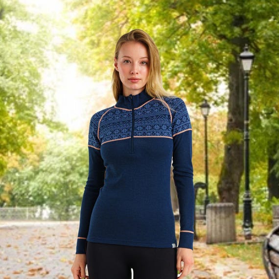 Women base layer half zip sweatshirt, merino shirt thermal long sleeve gymwear, winter sportswear