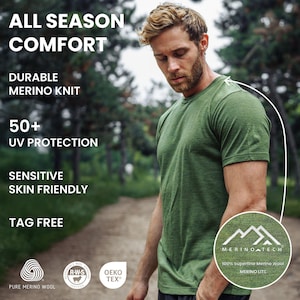 Merino wool shirt for men, mens base layers thermal shirts, hiking clothes, thermal tops, gymwear, runner gear imagem 7