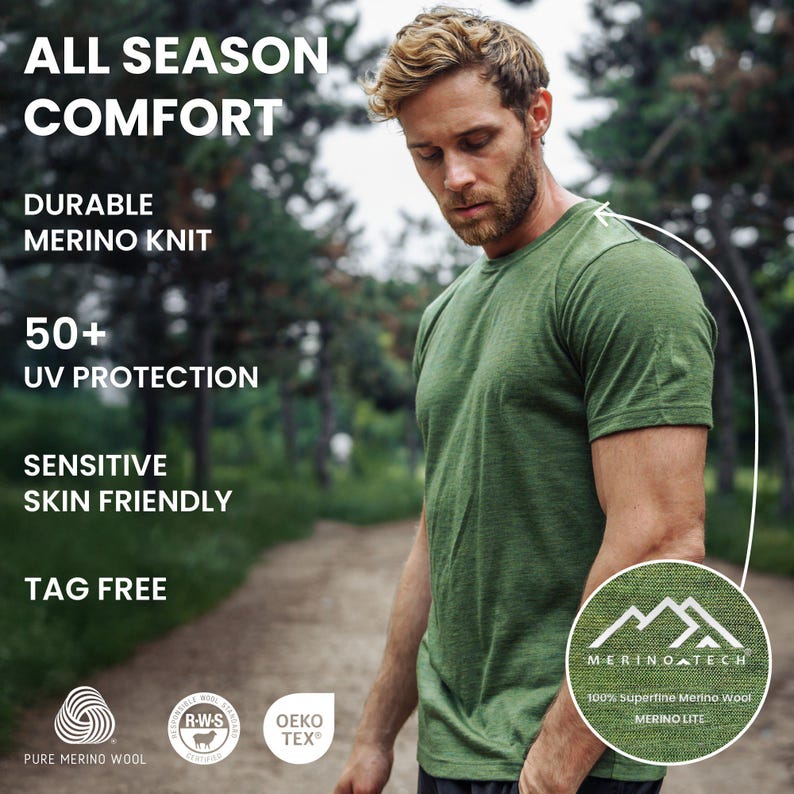 Merino wool shirt for men, mens base layers thermal shirts, hiking clothes, thermal tops, gymwear, runner gear imagem 7