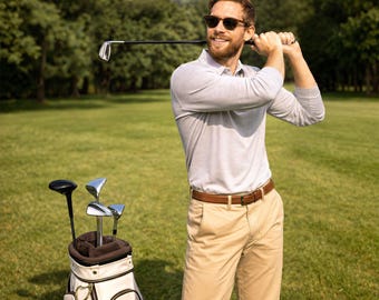 Long sleeve polo shirt men, base layer merino wool thermal shirts, golf polo top