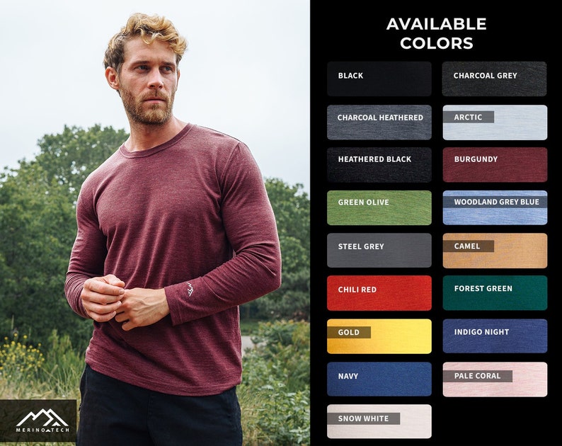 Merino.tech 100% Organic Merino Wool Lightweight Men's Base Layer Outdoorsy Gifts for Man Long Sleeve Thermal T-Shirt image 4