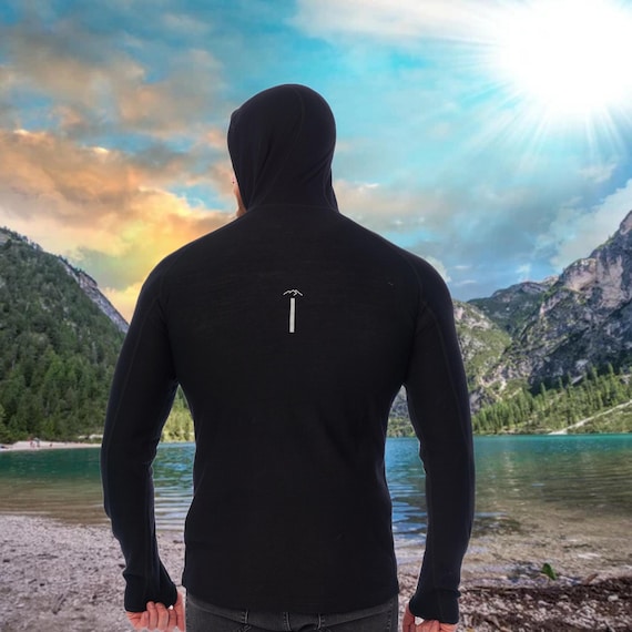 Blank Hoodie Half Zip Sweatshirt for Men – Lightweight Merino Wool Base Layer | Thermal Long Sleeve Gymwear & Hiking Clothes
