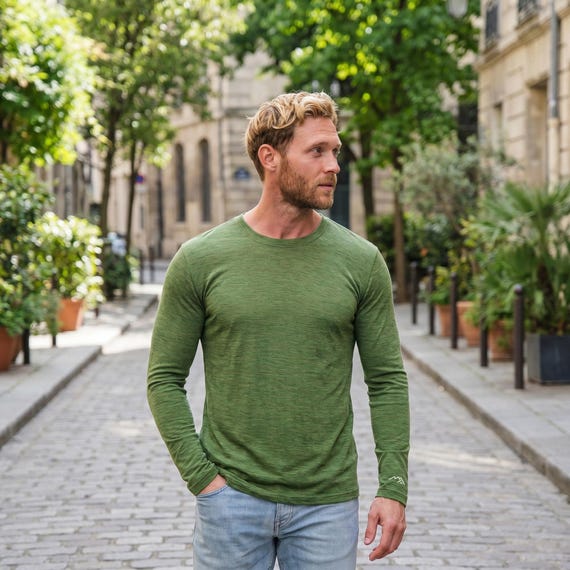 Full sleeve top merino shirt base layer thermal shirts mens hiking clothes, runner gear