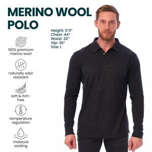 Merino wool shirt for men, casual polo shirts, long sleeve polo, thermal underwear, undershirt image 9
