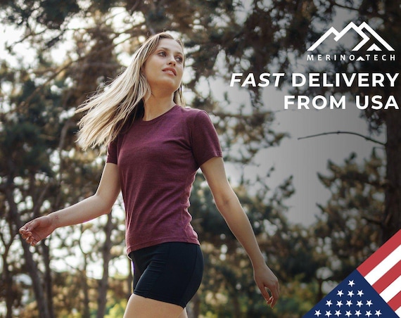 Womens base layer merino wool t-shirt, ladies summer shirt, scoop neck t shirt wool, ladies casual shirt, sportswear top, running gear