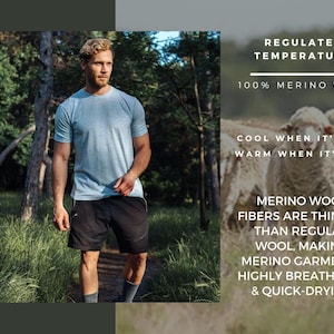 Merino wool shirt for men, mens base layers thermal shirts, hiking clothes, thermal tops, gymwear, runner gear imagem 10