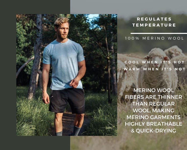 Merino wool shirt for men, mens base layers thermal shirts, hiking clothes, thermal tops, gymwear, runner gear imagem 10