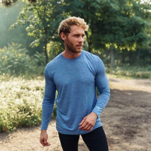 Hiking clothes mens base layer merino wool shirt thermal long sleeve sweatshirt, running gear