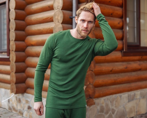 Soft Wool Top for Men, Merino Wool Midweight Base Layer Long Sleeve Tee | 100% Organic Men's Thermal T-Shirt, Thermal underwear for activity