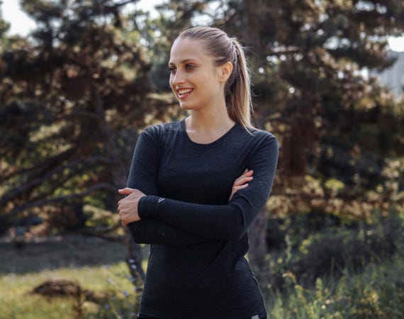Base Layer Women: Merino Wool Shirt + Merino Socks, hiking clothes, long sleeve thermal women shirt, ladies running top, thermal undershirt