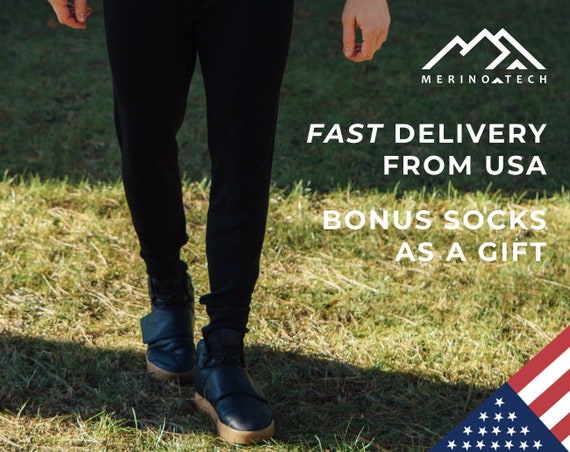 Organic Merino Wool Pants for Men + Hiking socks | Men's Wool Base Layer, Lightweight Thermal Underwear, Soft Leggings, Gift for him