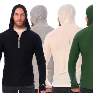 Hoodie for Men, Men&#39;s Hooded Sweatshirt Quarter Zip 100% Organic Merino wool, Soft and Lightweight Long Sleeve Top, Natural Activewear, gift