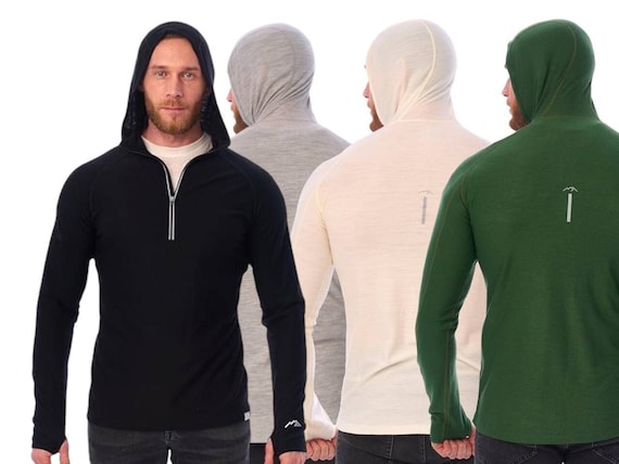 Hoodie for Men, Men's Hooded Sweatshirt Quarter Zip 100% Organic Merino wool, Soft and Lightweight Long Sleeve Top, Natural Activewear, gift