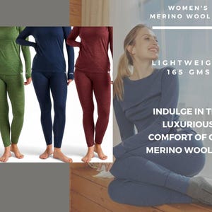 Merino base layer activewear set gymwear for women, loungewear set: merino wool shirt + thermal leggings, base layer thermal underwear image 12