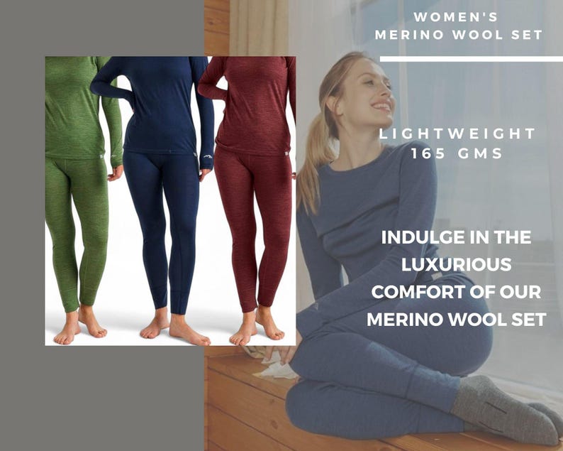 Merino base layer activewear set gymwear for women, loungewear set: merino wool shirt + thermal leggings, base layer thermal underwear image 12