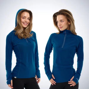 Merino wool hoodie base layer thermal shirts, zipper hoodie, lightweight hoodie, runner gear, gymwear Denim Blue
