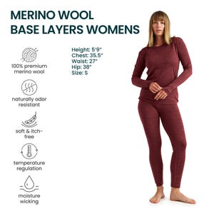 Merino base layer activewear set gymwear for women, loungewear set: merino wool shirt + thermal leggings, base layer thermal underwear image 11