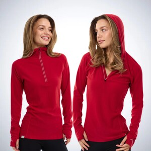 Half zip sweatshirt, lightweight hoodie thermal long sleeve base layer merino shirt, gymwear Cherry Red