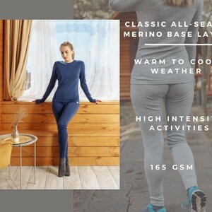 Merino base layer activewear set gymwear for women, loungewear set: merino wool shirt + thermal leggings, base layer thermal underwear image 13