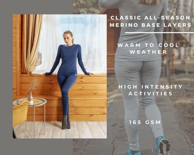 Merino base layer activewear set gymwear for women, loungewear set: merino wool shirt + thermal leggings, base layer thermal underwear image 13