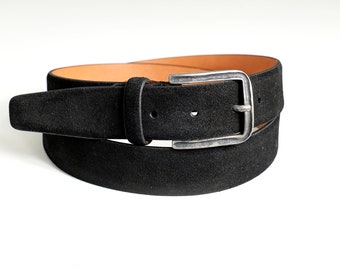 Black leather belt, Suede belt, Leather belt men, Mens belt, Full grain belt, Leather accessories for men, Handmade belt, Italian belt