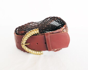 Leather corset belt, Woven belt, Womens leather belt, Full grain leather belt, Braided leather belt, Wide Braided Belt, Brown leather belt