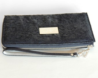 Womens wallet | Zipper Clutch Wristlet bag | Black Italian Clutch Purse | Genuine Fur Bag | Cowhide Purse | Womens Cowhide Wallet