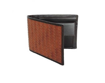 Leather wallet for men, Mens bifold woven leather wallet, Full grain leather wallet, Braided slim leather wallet